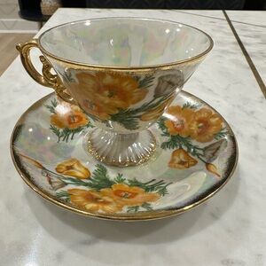 Vintage Iridescent Floral Teacup and Saucer Set